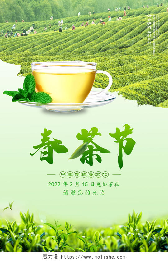 绿色简约大气清新春茶节宣传海报展板